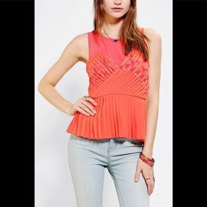 Pleated Peplum Lace Chiffon Bodice Tank Top Blouse